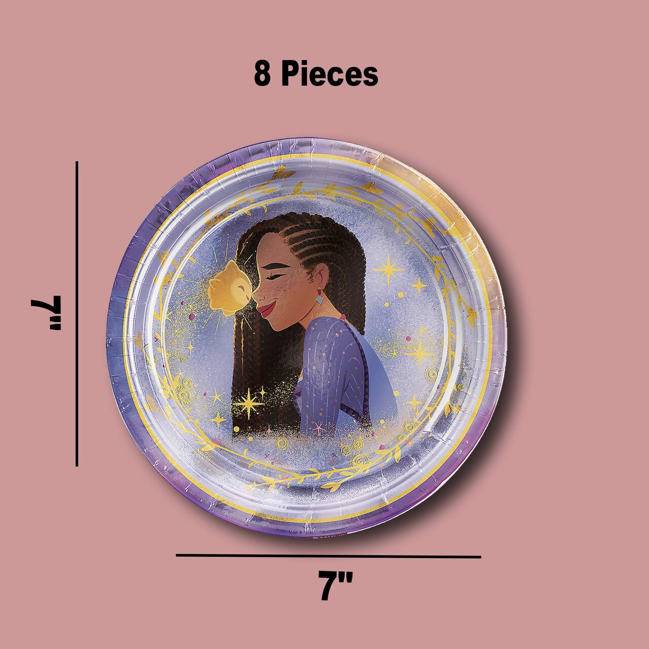 8 Count Disney Wish Asha & Star Paper Dessert Plates 7" Magical Birthday Party Disposable Plates